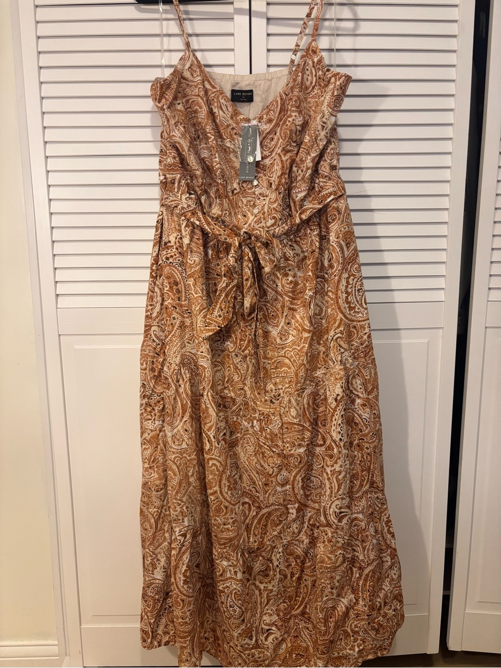 Lane Bryant Cream and Brown Paisley Tie-Waist Maxi Dress